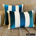 thumbnail image 5 of The HomeCentric Decorative Blue Pack of 2, 12"x18" (30x45 cm) Lumbar Pillow Cover, Velvet & Linen Patchwork Oblong Pillow, Striped Pattern Modern Style - Swathe Teal, 5 of 10