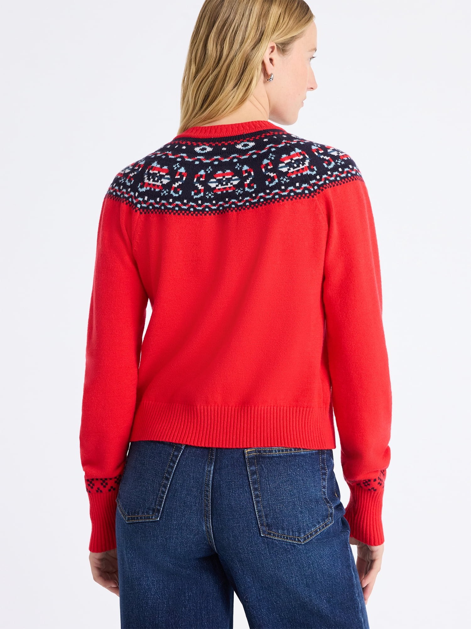 Free Assembly Women's Cozy Yarn Fair Isle Cardigan Sweater, Midweight, Sizes XS-XXL