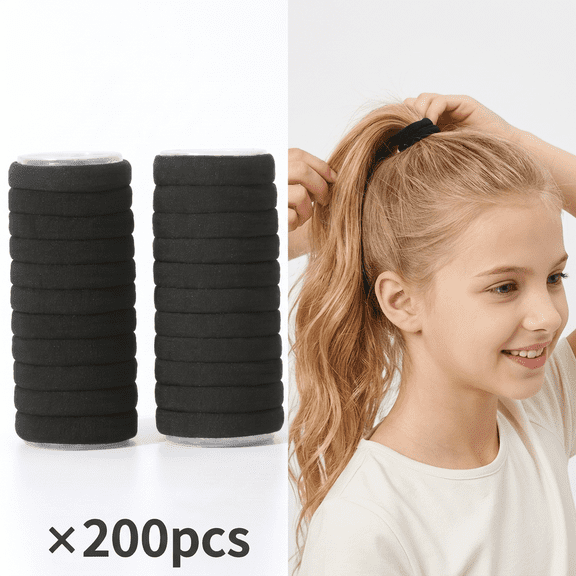 ROSEXIXI 200PCS Black Upgraded Version High Elastic  Seamless Hair Ties for Women Girls, No Damage Ponytail Holders Hair Bands