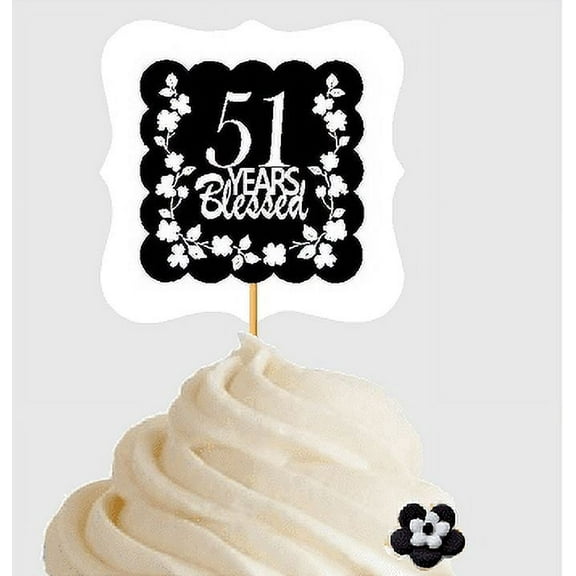 51st Birthday / Anniversary Blessed Cupcake Decoration Toppers Picks -12ct