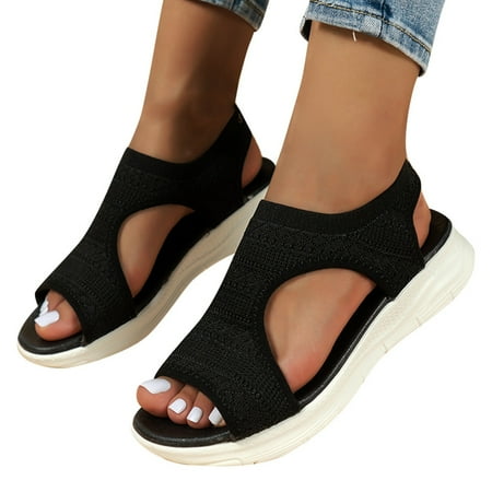 

ZHAGHMIN Open Toe Sandals for Women Wedge Sandals for Women Comfortable Summer Platform Casual Soft Sole Stretchy Sports Walking Sandals Black Size9