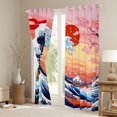 thumbnail image 3 of Homewish Japanese Ukiyo-E Black Out Curtains,Ocean Sea Wave Curtains Pack of 2 (42x63 Each),Orange Sunset Bedroom Curtains For Girl Kids,Luxury Bedroom Decor, 3 of 6