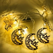 Ramadan String Lights, 5.4 Ft 10 LEDs Star Moon Lantern Metal String Lights Ramadan Kareem Eid Al Adha Decoration for Home Eid Mubarak Party