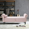 thumbnail image 2 of Storage Bench for Bedroom End of Bed Zarler Rolled Armed Velvet Ottoman Couch Long Bench Bedroom Bench with Storage, Pink, 2 of 8
