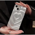 thumbnail image 2 of Phone Case for Women/Girls, Luxury Electroplate Metal Matt Silver 3D Heart Water Ripple Phone Case Compatible with iPhone 13 Pro Max, Silver, 2 of 7