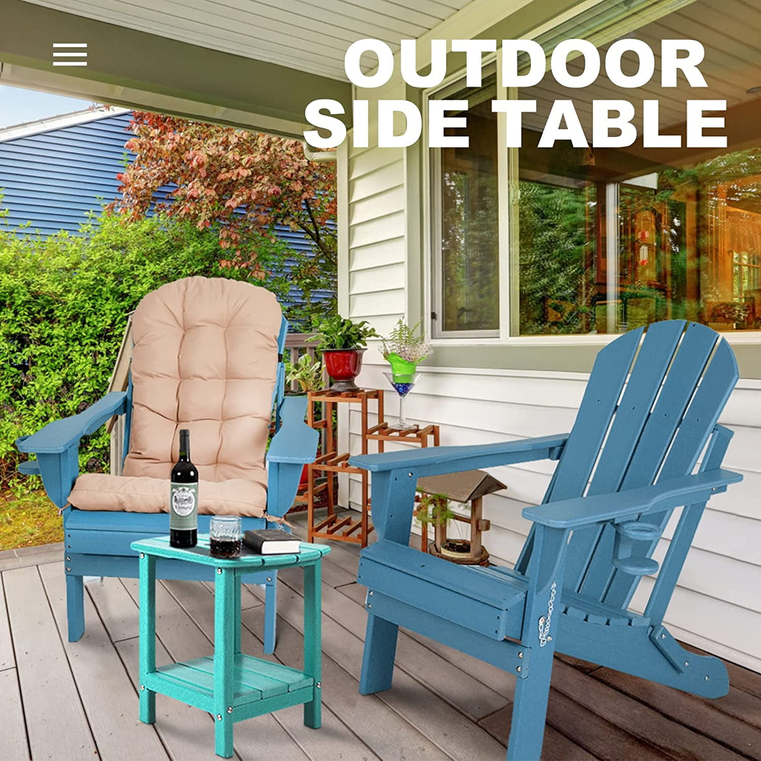 Nalone Adirondack Side Table 16.5" Outdoor Side Table HDPE Plastic Double Adirondack End Table Small Table for Patio (Aruba)