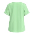 thumbnail image 5 of Yrmaups Loose Fit Short Sleeve T Shirt for Women Plus Size, Square Neck Button Down Blouse, Striped Casual Tee, Soft Stretch Top for Beach Travel Office Daily Wear, Green 3XL, 5 of 8