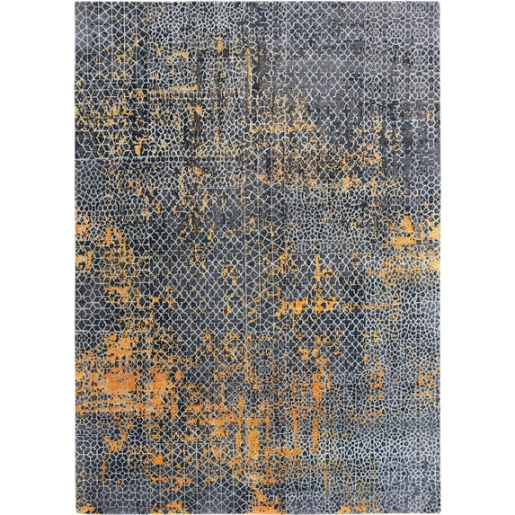 Ahgly Company Machine Washable Indoor Rectangle Industrial Modern Black Eel Black Area Rugs, 7' x 10'