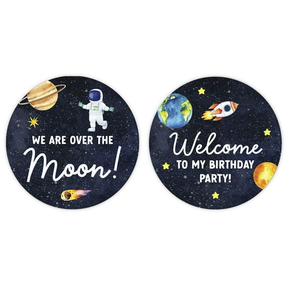 Koyal Wholesale 2" Birthday Outer Space Cupcake Toppers DIY, Rocket Galaxy Astronaut Theme for Kids Party Decor, 20-Pk