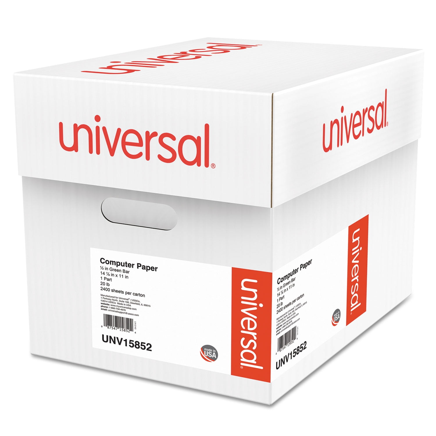 UNIVERSAL Green Bar Computer Paper 20lb 147/8 x 11 Perforated Margins