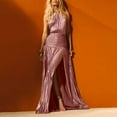 thumbnail image 3 of Einccm Women Halterneck Backless Maxi Dress Sleeveless Solid Casual Long Dress with V Neck and Slit Hem for Summer Beach Vacation Parties Weddings, 3 of 9