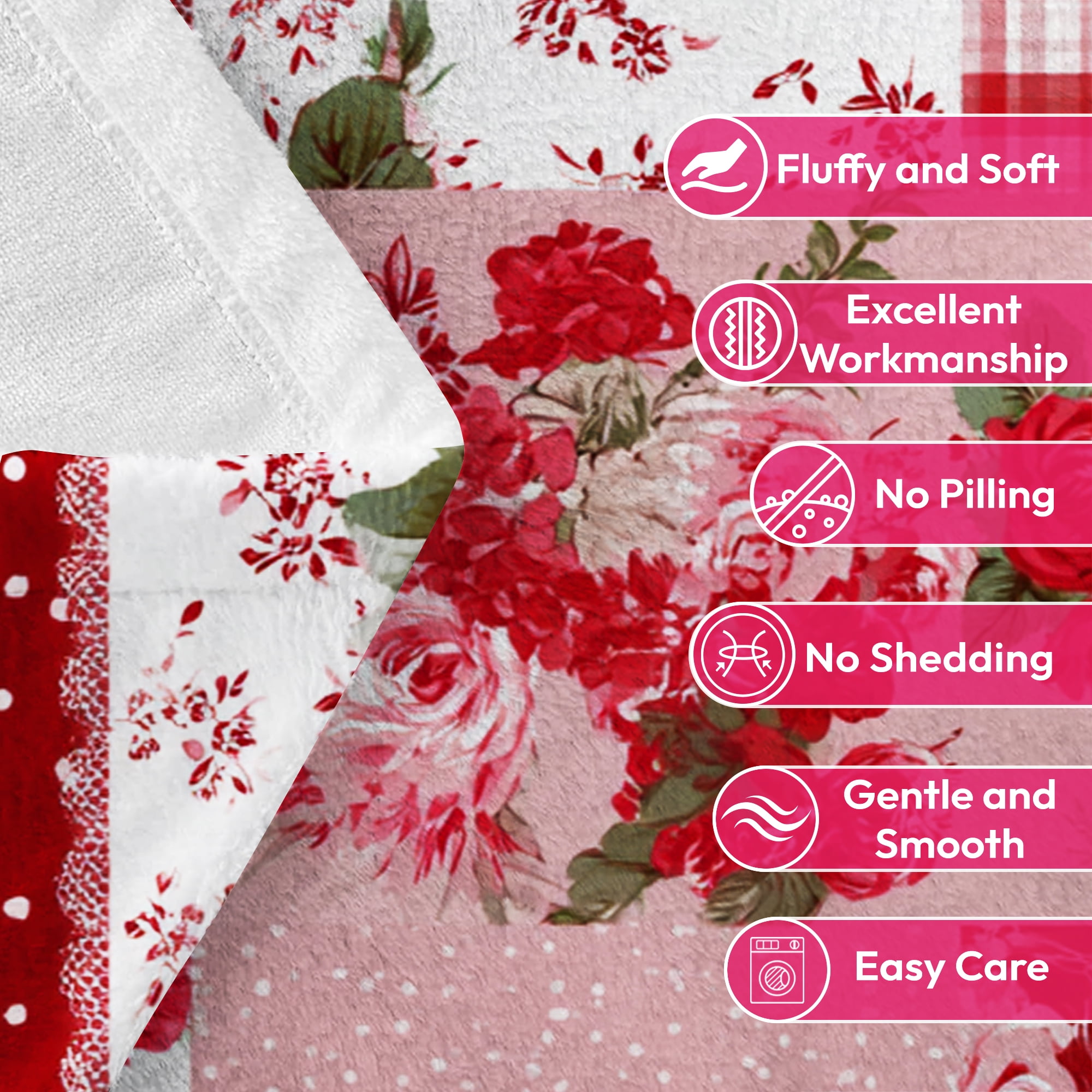Flannel Fleece Throw Blanket, Soft Large Throw Blanket, Lightweight Cozy Plush Throw Blanket Fit Sofa Bed, 40"x50", Patchwork Floral Pattern