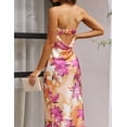 thumbnail image 3 of Vestido largo Realtix con estampado de satén de verano sin espalda para mujer, 3 of 6