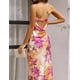 thumbnail image 3 of Vestido largo Realtix con estampado de satén de verano sin espalda para mujer, 3 of 6