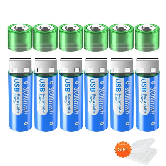 Palogreen AA USB Rechargeable Battery 6-Pack 1.5V Type-C Lithium Double A Batteries 3000mWh with Battery Case fot Solar Light
