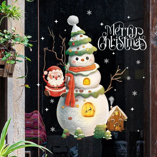 Pegatinas navideñas para pared y ventana, calcomanías para decoración del hogar, regalos de Navidad, 2024, 2023