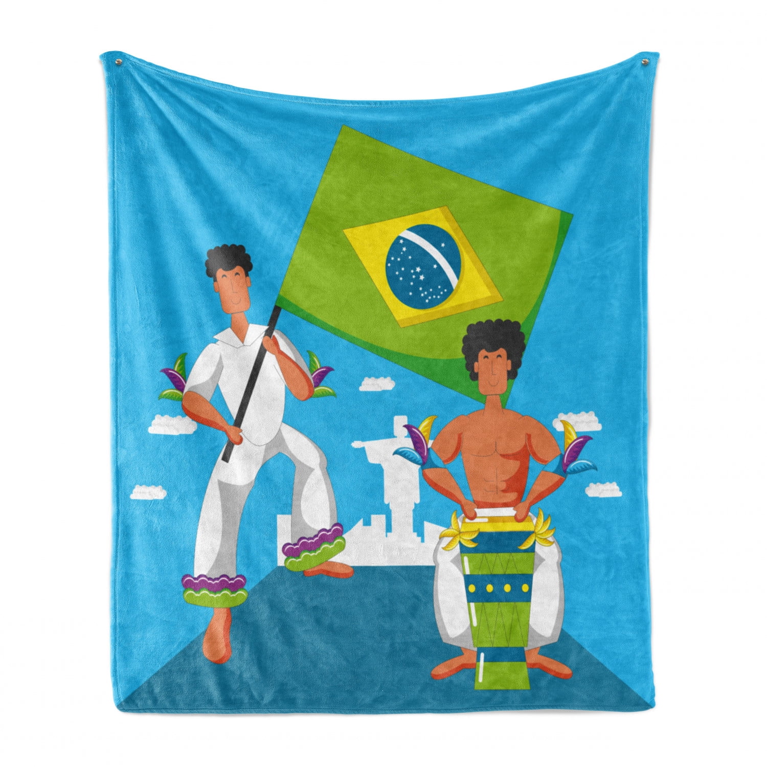 Deep Sky Blue Multicolor Brazilian Musicians Tropical Characters Entertaining and Waving a Flag Ambesonne Brazil Soft Flannel Fleece Throw Blanket Cozy Plush for Indoor and Outdoor Use 60 x 80