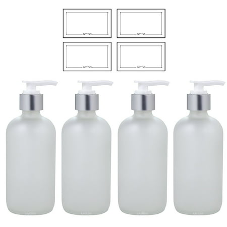 Download 8 oz Frosted Clear Glass Boston Round Bottle with Silver ...