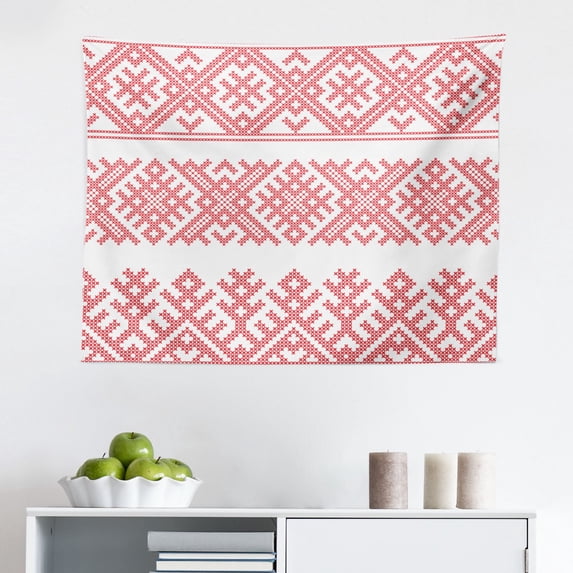 Russian Tapestry, Floral Khokhloma Eastern Slavic Vintage Motifs, Fabric Wall Hanging Decor for Bedroom Living Room Dorm, 2 Sizes, Yellow Emerald, by Ambesonne