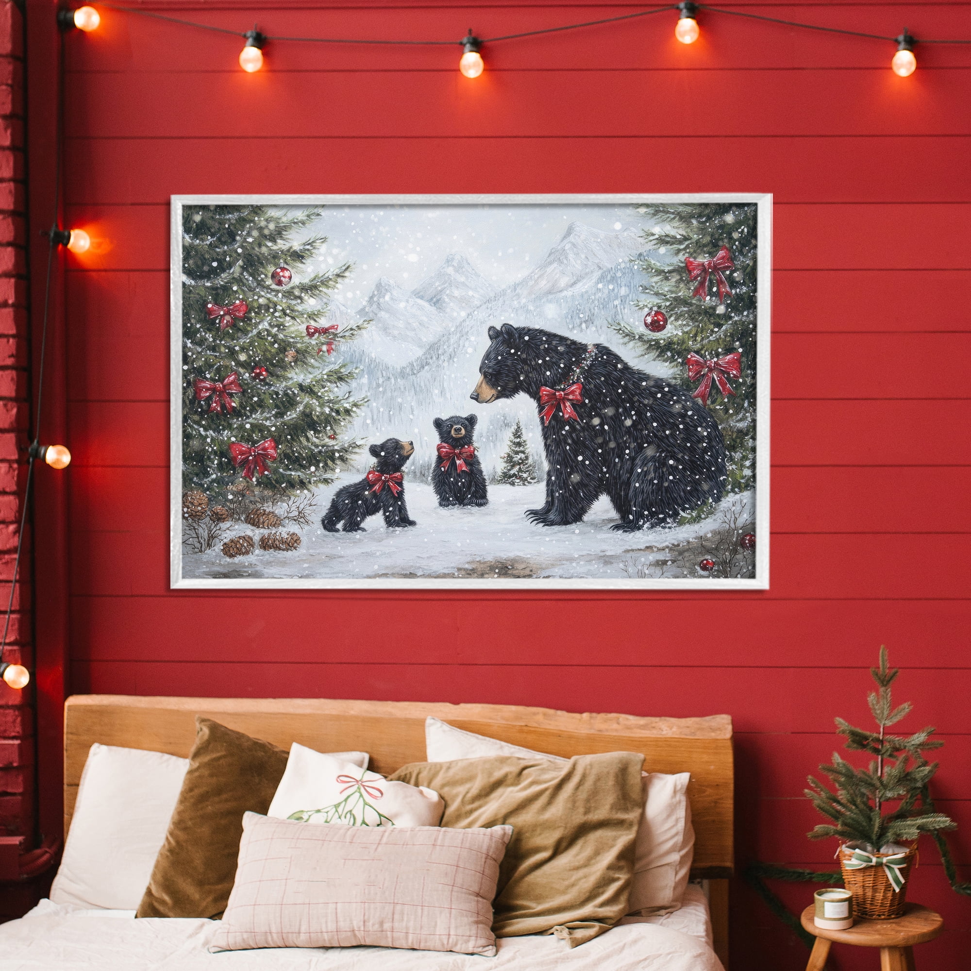 Stupell Industries Christmas Black Bears White Framed Giclee Art, design by Tina LeCour