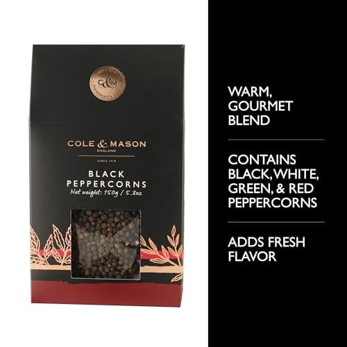 Cole & Mason Gourmet Spice Refill Box - Pairs Well with Chicken, Beef, Pork & More - Peppercorn Refill for Pepper Mill Grinder - Black Pepper 5.3 Oz Box