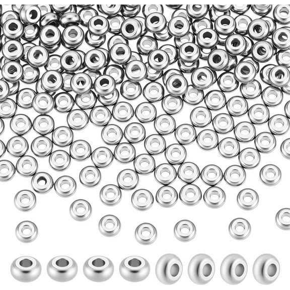 200pcs 4mm Spacer Bead Stainless Steel Flat Round Bead Spacers Metal Beads Slider Stopper Disc Spacer Loose Beads for Bracelet Necklace Jewelry Making Hole 1mm