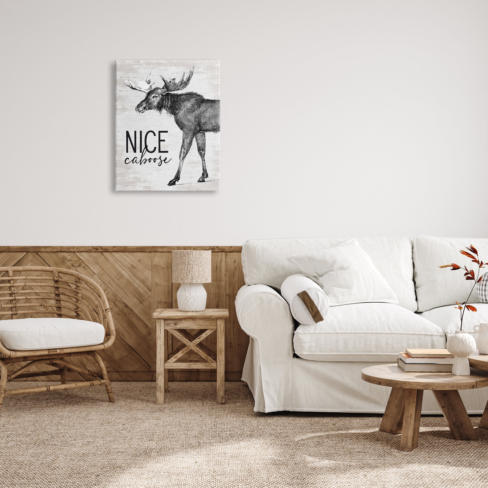 Stupell Industries Nice Caboose Lake House Bathroom Humor Moose Graphic Art Gallery Wrapped Canvas Print Wall Art, Design by Lettered and Lined