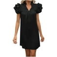 thumbnail image 2 of Womens Dresses Women's Solid Color V-neck Short Sleeved Fashionable Loose Dress Summer Dresses for Women Black L, 2 of 6