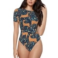 thumbnail image 2 of Goofa Reindeer Printed Women Rash Guard Short Sleeve,Tummy control Swimsuit Surfing Swimsuit Bathing Suit One Piece Swimsuit UPF 50-Large, 2 of 9