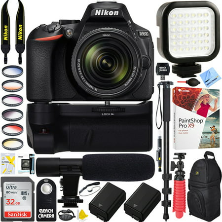 Nikon D5600 24.2 MP DX-Format DSLR Camera + AF-S 18-140mm f/3.5-5.6G ED VR Lens & 32GB Battery Grip & Shotgun Mic Pro Video