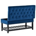 thumbnail image 2 of Benzara Storage Bench with Button Tufted Flip Top and Slatted Shelf, Blue, 2 of 5