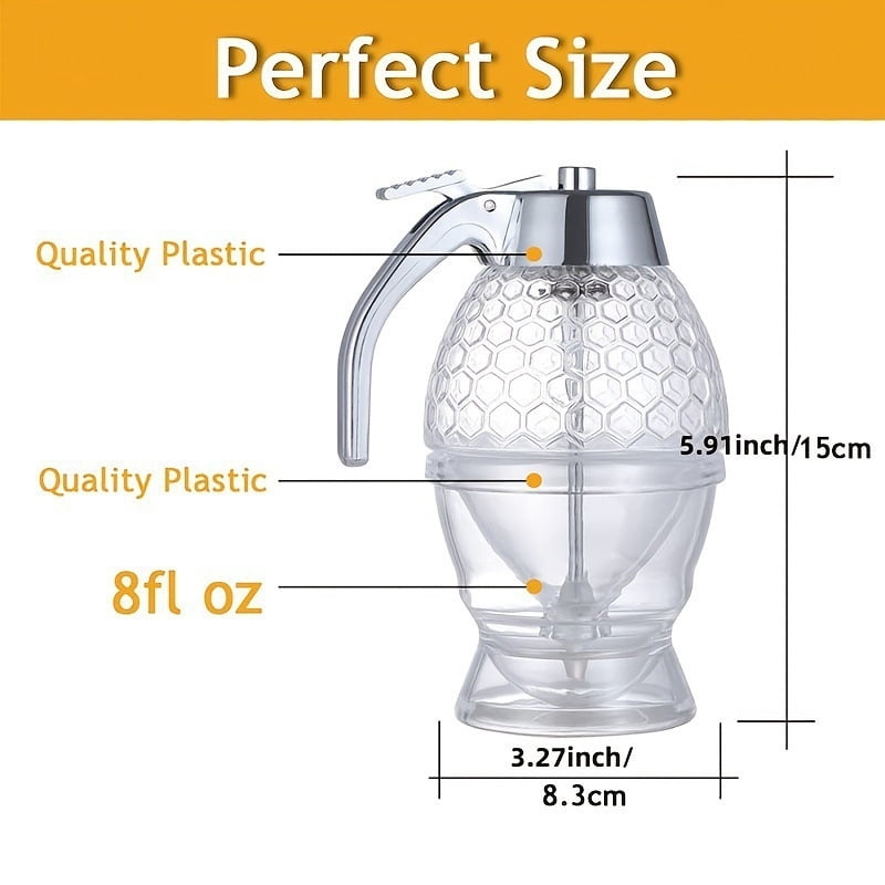 No Drip Honey Dispenser with Stand - Honeycomb Shaped Honey Holder and Syrup Dispenser -Bee Decor Honey Storage Jar, Honey Dispenser for Honey, Syrup - 8 oz， Father's Day Gift