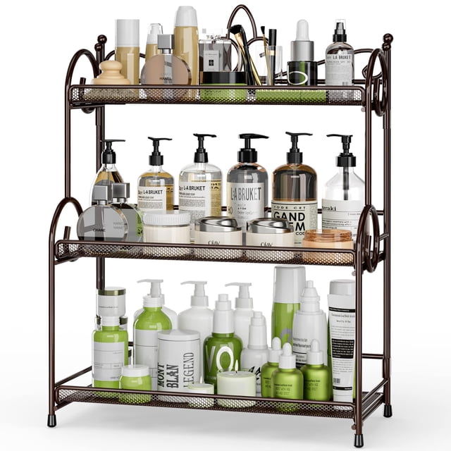 Estante organizador de baño EKNITEY para encimera, 3 niveles, marrón