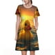 thumbnail image 1 of Balery Cartoon Swimming Yellow Duck Vestidos sueltos de manga corta para mujer, vestidos de verano 2025, vestidos casuales de corte A con vuelo., 1 of 6