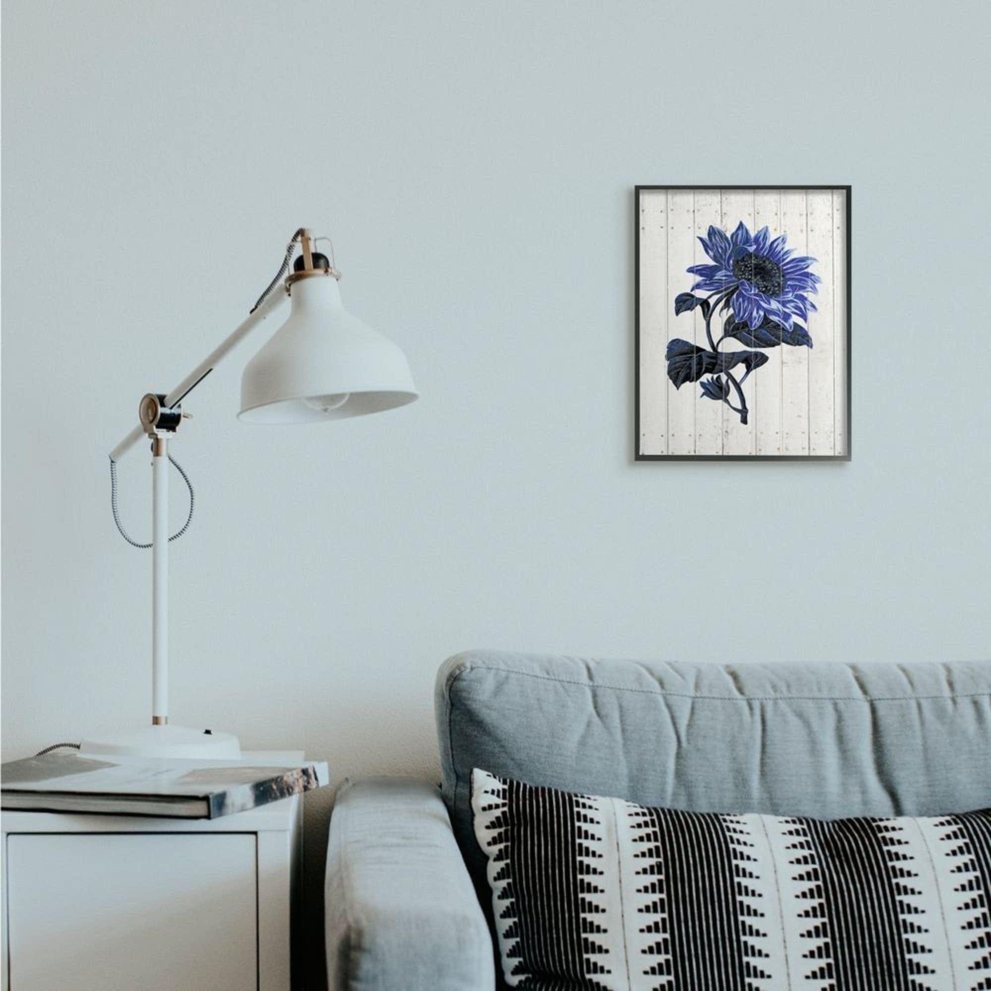 Stupell Industries Blue Sunflower Illustration White Farm Fence Design Design by JG Studios
