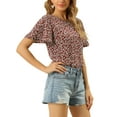 thumbnail image 5 of Allegra K Women's Floral Butterfly Short Sleeve Round Neck Casual Blouse Tops, 5 of 7