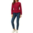 thumbnail image 6 of MODA NOVA Juniors Round Neck Button Down Ruffled Hem Cropped Washed Denim Jacket, 6 of 7