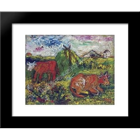 Field with Cattle 20x24 Framed Art Print by David Burliuk
