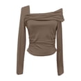 thumbnail image 5 of BUIgtTklOP Women's One Off Shoulder Long Sleeve Top Ruched Going Out Tops Slim Fit Y2K Shirt Crop Top, 5 of 5