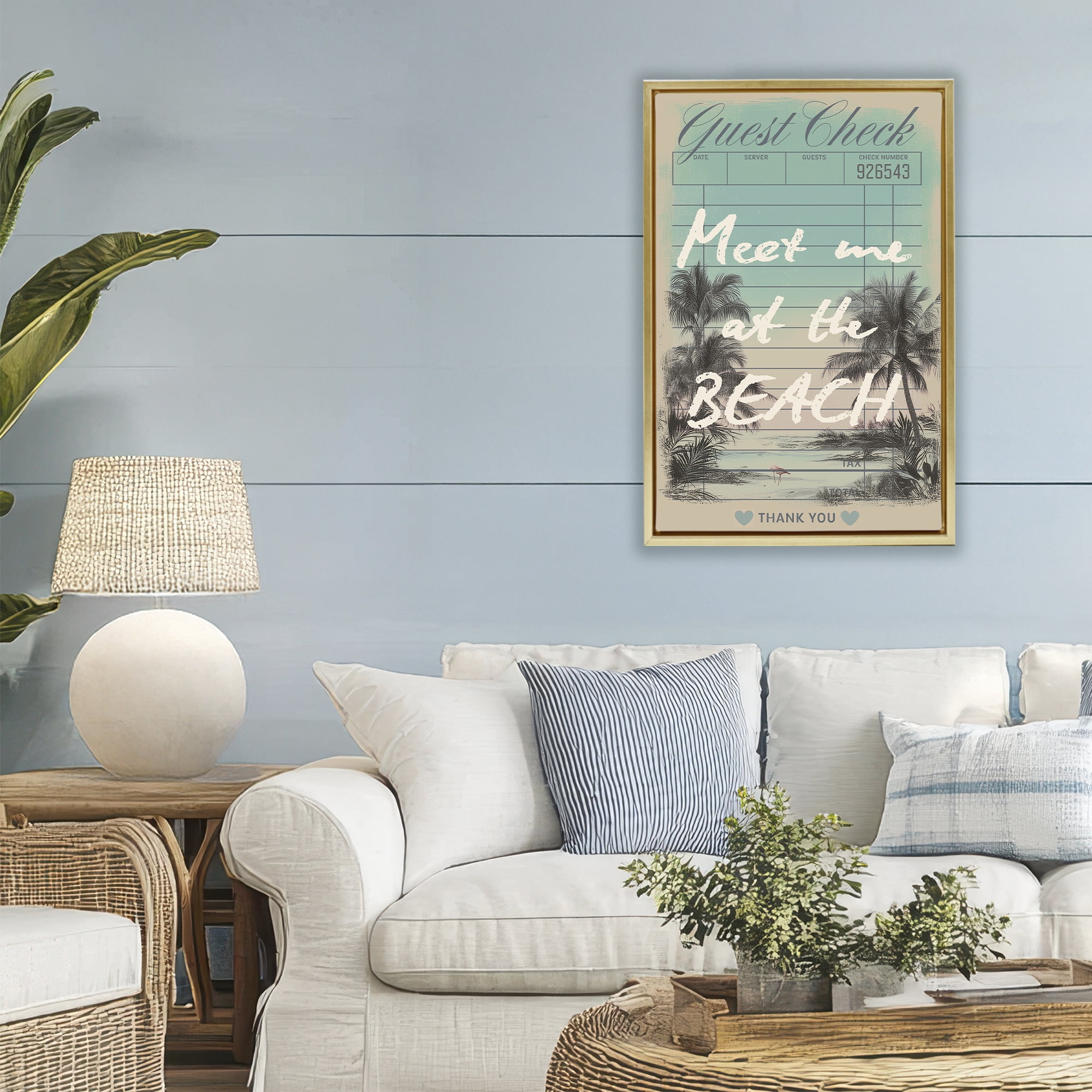 Stupell Industries Meet Me At Beach Check Gold Framed Floater Canvas Wall Art, design by Annabelle Hall