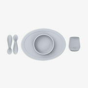 ezpz First Foods Set (Sage) - 100% Silicone Suction Bowl, 2oz Cup, Tiny Spoons - Designed by a Pediatric Feeding Specialist - 6 Months+