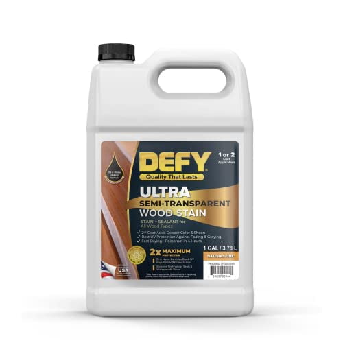 DEFY Ultra Semi Transparent Exterior Wood Stain - Premium Stain & Sealer, 1 Gallon (Natural Pine)