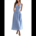 thumbnail image 1 of Vestido Informal de Verano Sin Mangas para Mujer, con Escote en V, Arrugas y Espalda Descubierta, para Fiesta Azul S, 1 of 7