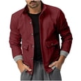 thumbnail image 2 of Maoxin Men's Coats and Jackets Men's British Solid Color Plus 350g Corduroy Long Sleeved Fashionable Jacket Workwear Stand Up Collar Jacket Jacket Wine 3XL, 2 of 7
