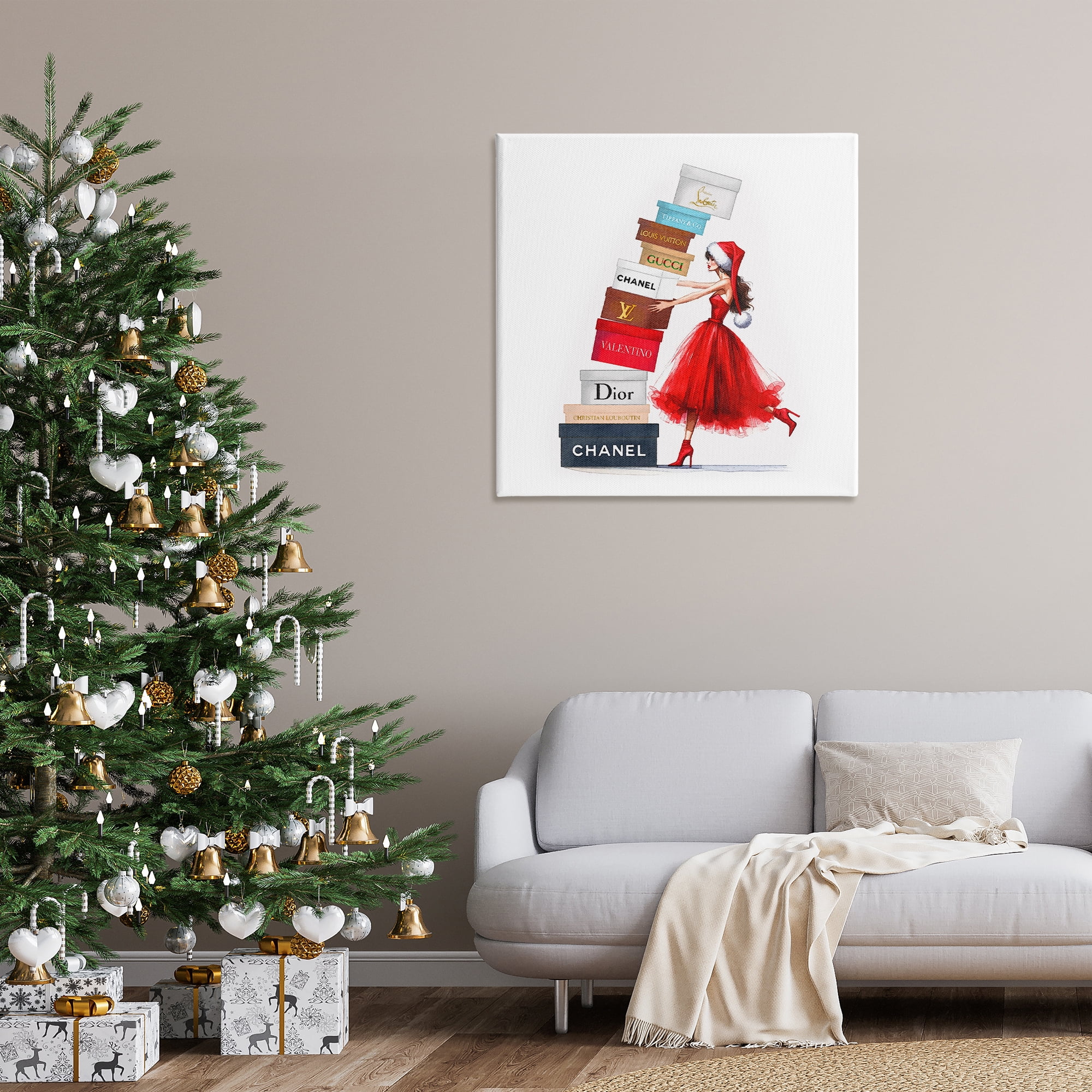 Stupell Industries Christmas Shopping Boxes Holiday Painting Gallery Wrapped Canvas Art Prints Wall Art, 36 x 36