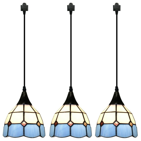 Kiven H-Type Track Lighting, 3-Light Modern Halo Track Pendant Light with Glass Shade, Track Light Pedant with 39.4" Cord for Bedroom Kitchen Island Home Lighting