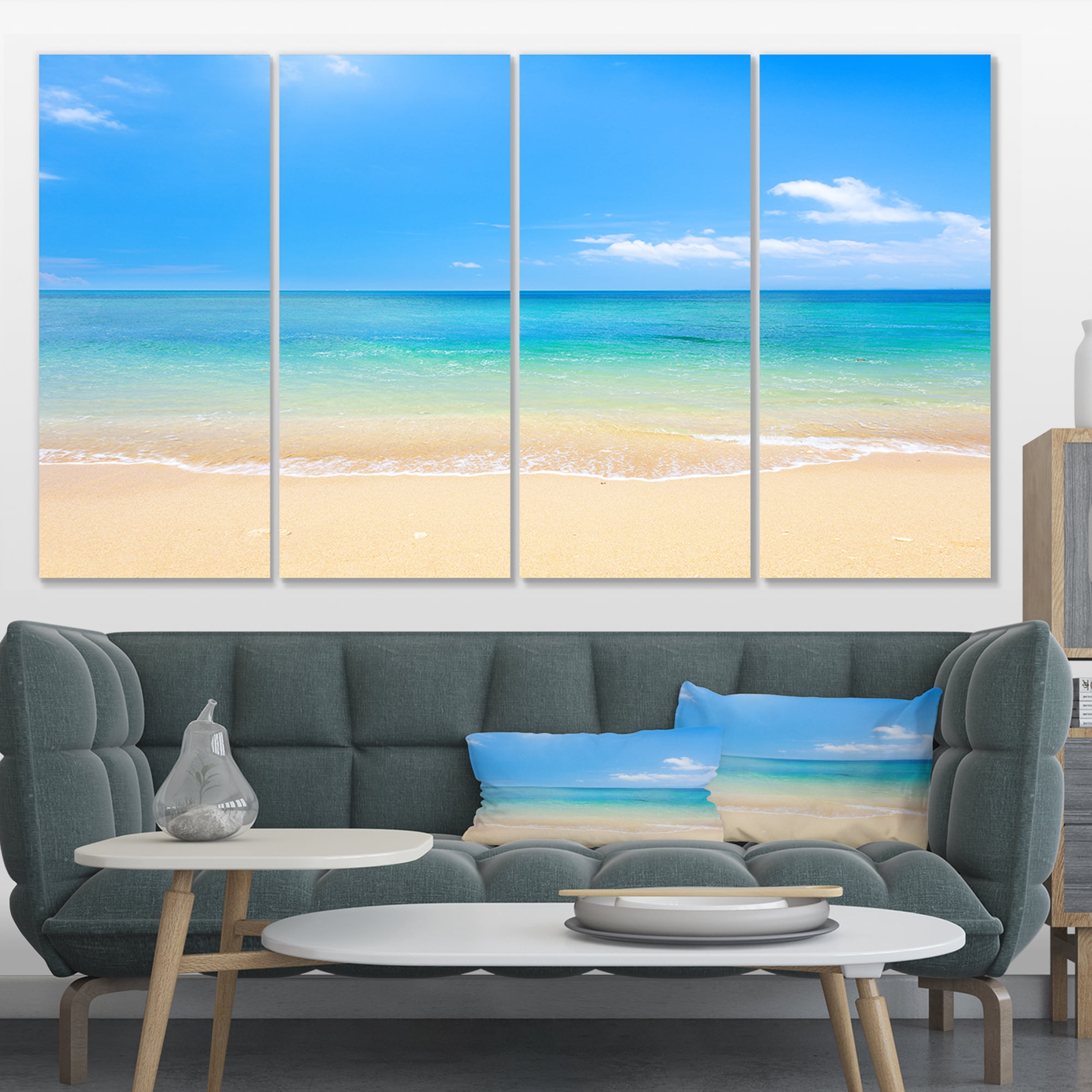 Designart 'Blue Waters Below Blue Sky ' Seashore Photo Canvas Print