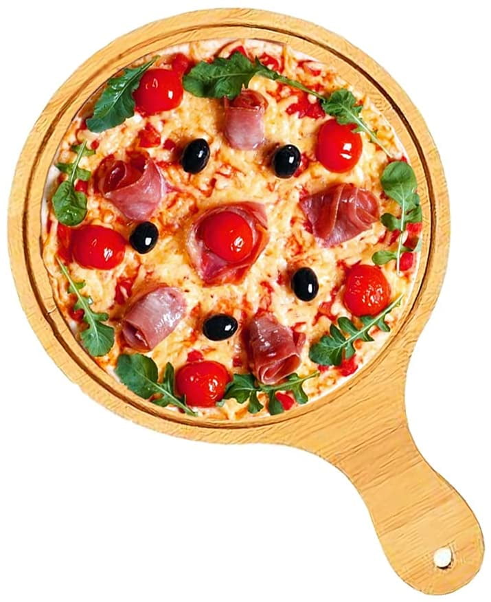 Bamboo Pizza, Round Pizza Board, Pizza Tray, with Handles, for Placing