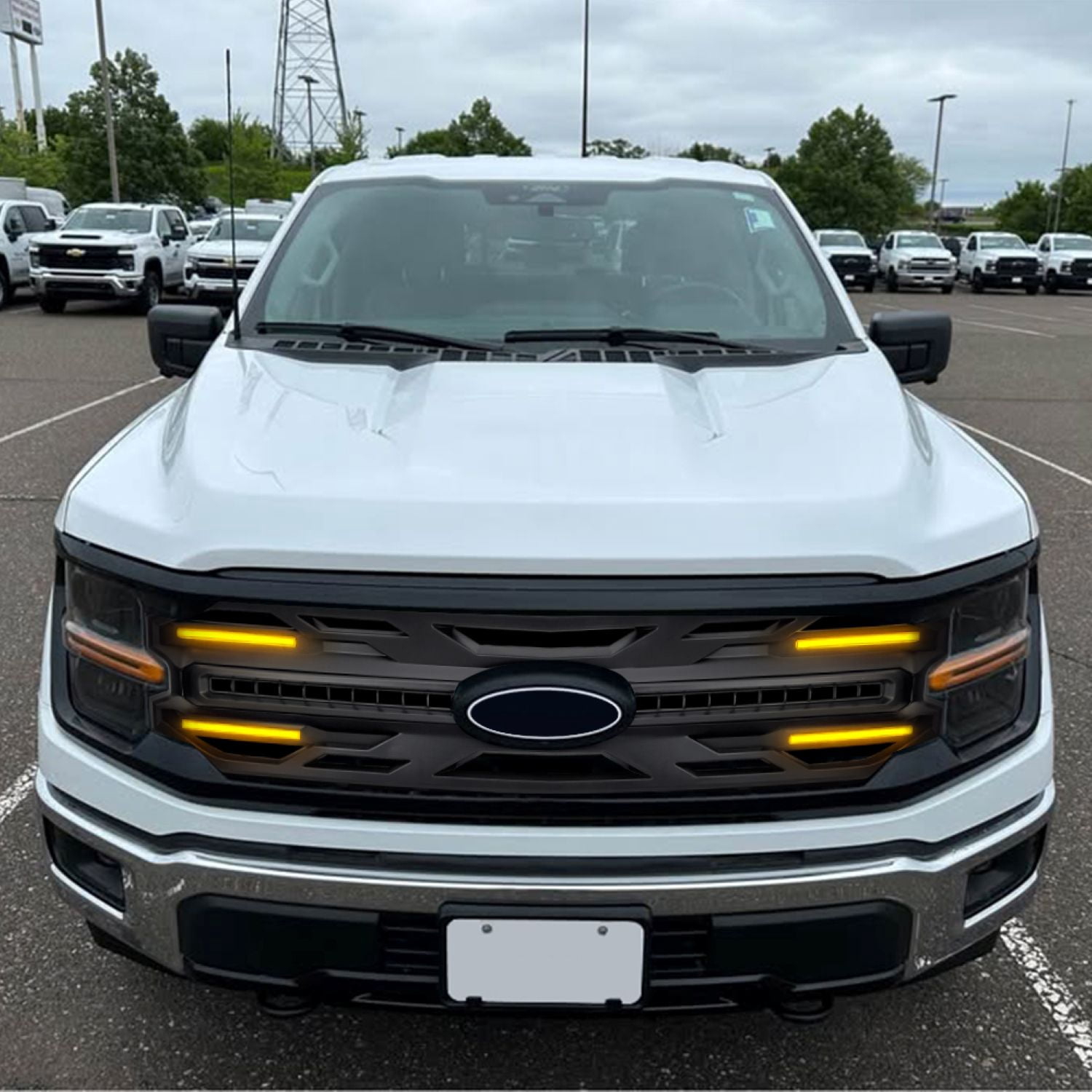 AMERICAN MODIFIED Armor Grille w/LED Amber Lights & Emblem Hole Matte Black ABS For 2024+ Ford F150 Tremor