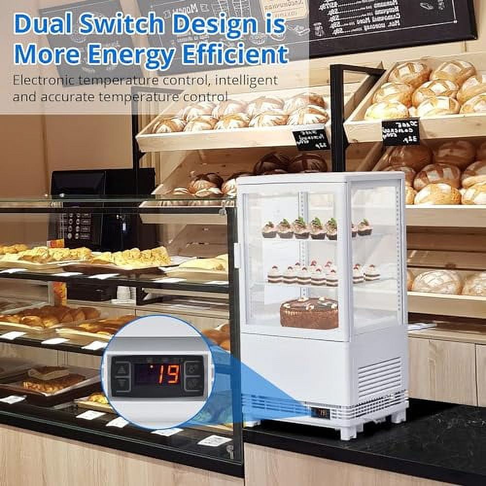 Commercial Refrigerator Display Case, 2.1 Cu.FT Display Fridge Single-Door Pastry Display Case with Interior LED Lighting, Double-Layered Glass Commercial Countertop Bakery Display Refrigerator